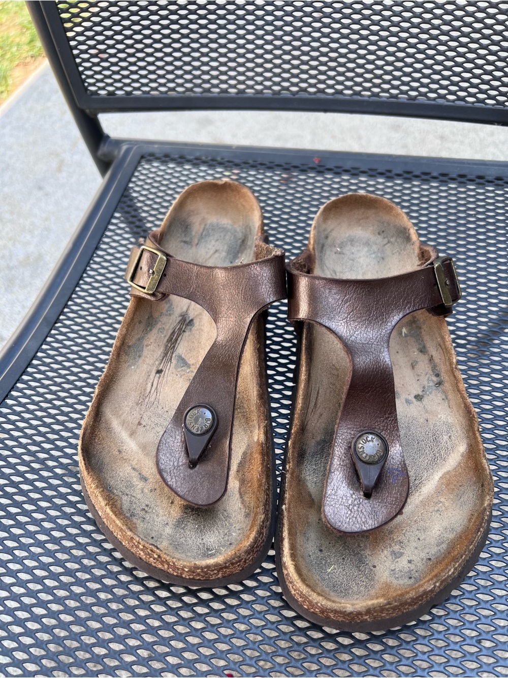 Birkenstock Brown Leather Thong Sandals with Buckle